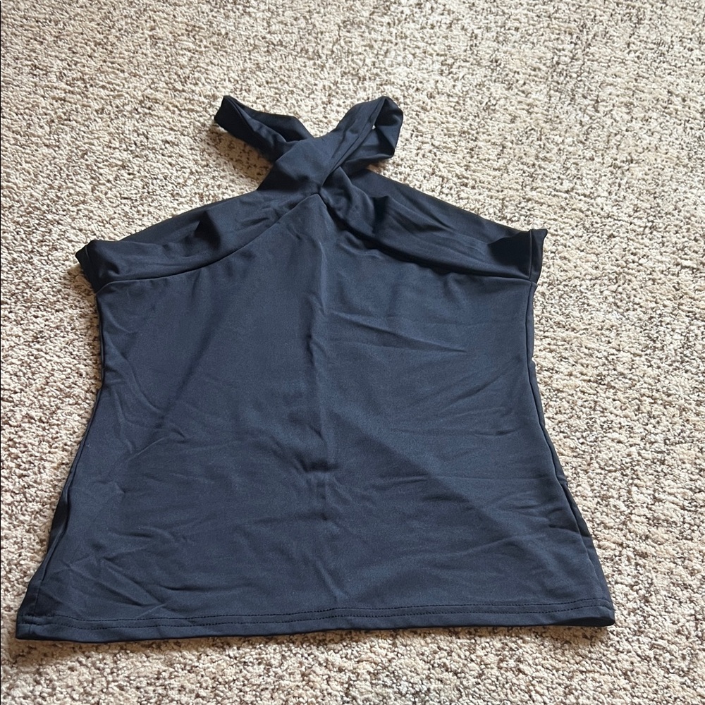 SHEIN Black Cross-Neck Tank Top